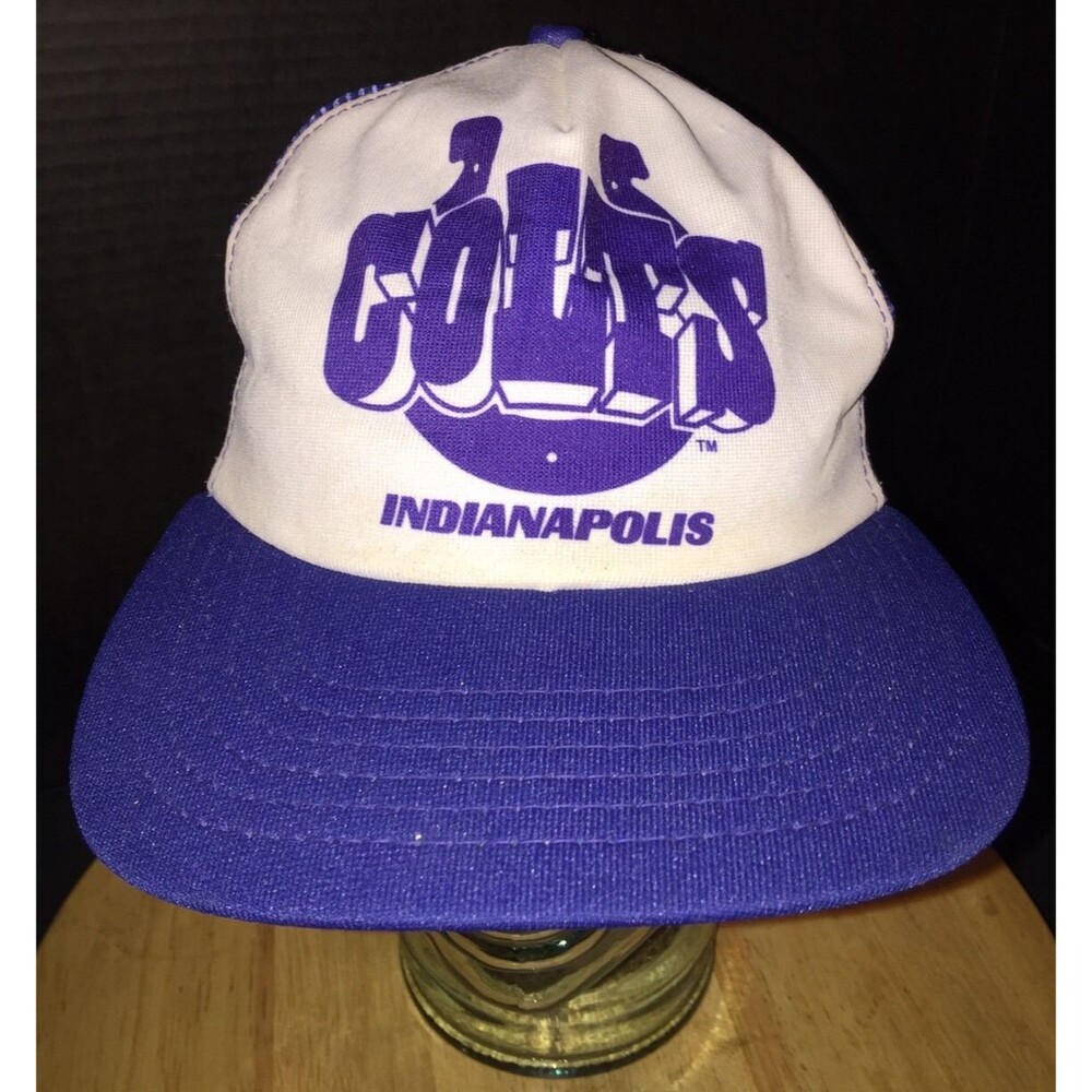 VTG 80s INDIANPOLIS COLTS Trucker Hat Cap Snapback NEW ERA Spell Out NFL USA